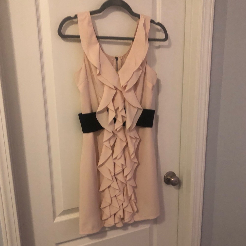 Beige Ruffle Dress with black waist band